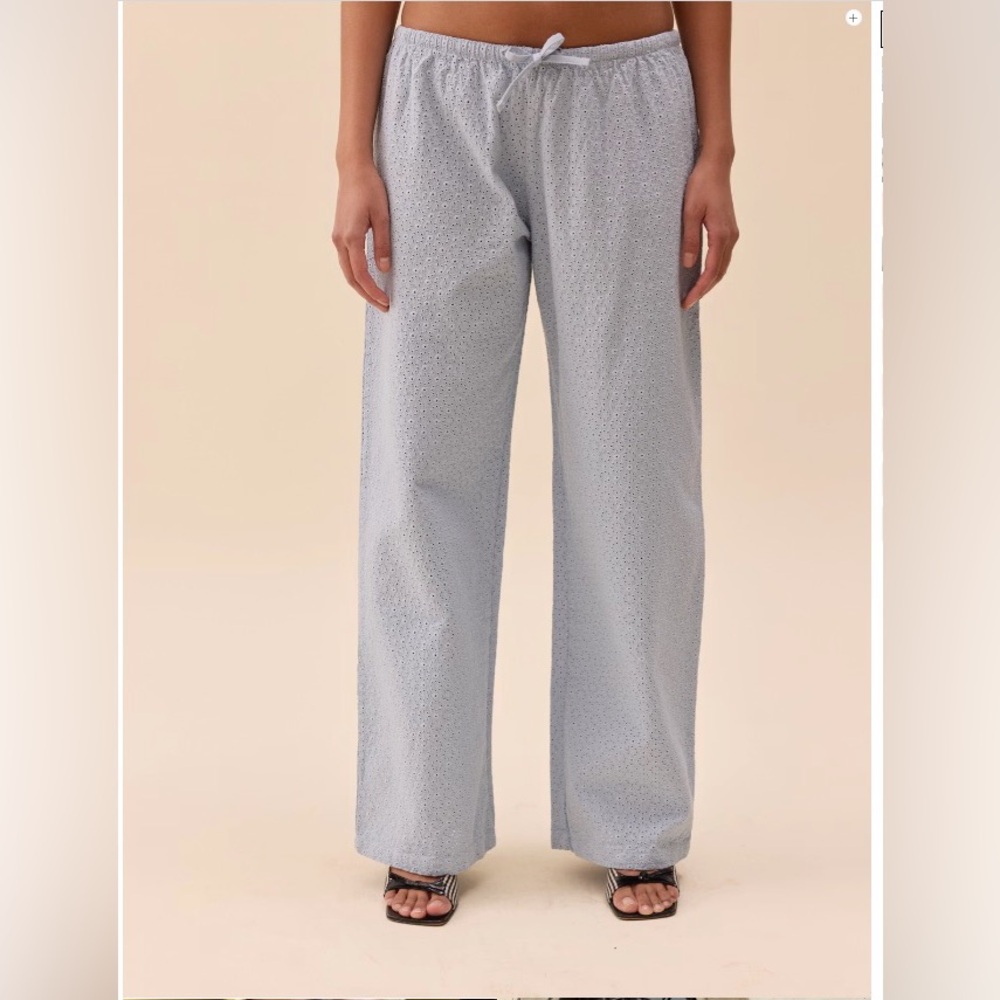 NWT Djerf Avenue Broderie Pants Airy Blue Relaxed-fit Wide-leg Pants
